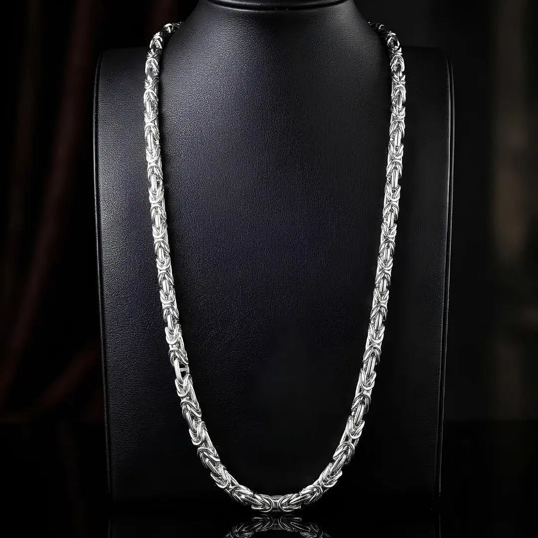 Silver Stainless Steel Byzantine Chain Necklace – , 58cm Length x 4mm, Tarnish-Proof King's Braid Chain for Men & Women